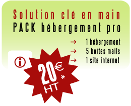 Pack hébergement pro : 1 hébergement + 1 site + 5 emails